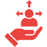 Red icon of hand and person